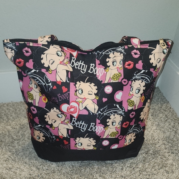 Betty Boop Black and Pink Floral Tote - Picture 5 of 14